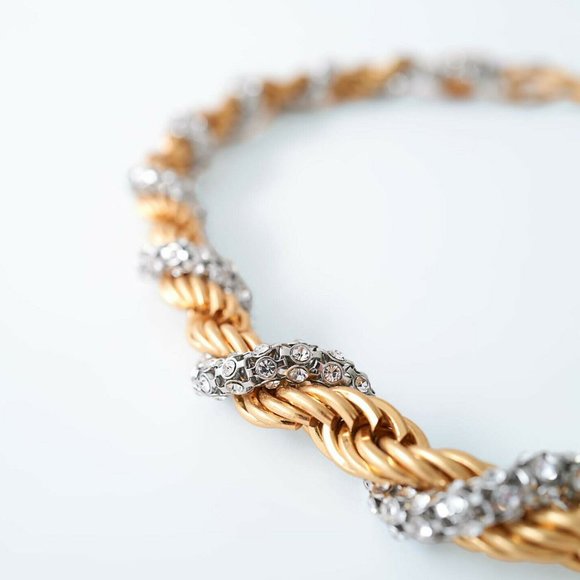 ZARA GOLD  NTERWOVEN CORD BELT RHINESTONES GOLDEN main image 13